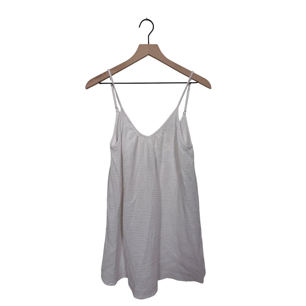 Shade & Shore White Gauze Swim Cover-Up Dress Medium V-Neck Adjustable Straps